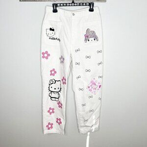 Custom Handmade Hello Kitty Theme Bling White Denim Jeans High Waist Size 29